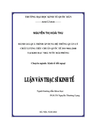 Đánh giá quá trình áp dụng hệ thống quản lý chất lượng tiêu chuẩn quốc tế iso 9001 2008 tại kho bạc nhà nước hải phòng