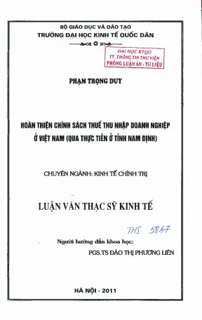 Hoàn thiện chính sách thuế thu nhập doanh nghiệp ở việt nam qua thực tiễn ở tỉnh nam định