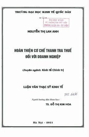 Hoàn thiện cơ chế thanh tra thuế đối với doanh nghiệp