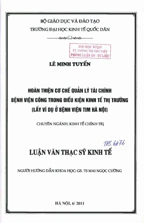 Hoàn thiện cơ chế quản lý tài chính bệnh viện công trong điều kiện kinh tế thị trường lấy ví dụ bệnh viện tim hà nội