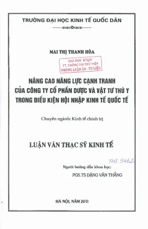 Nâng cao năng lực cạnh tranh của công ty cổ phần dược và vật tư thú y trong điều kiện hội nhập kinh tế quốc tế