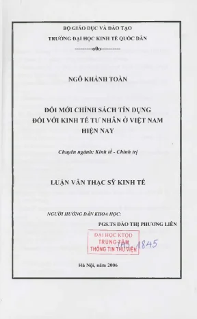 Đổi mới chính sách tín dụng đối với kinh tế tư nhân ở việt nam hiện nay