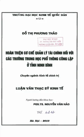 Hoàn thiện cơ chế quản lý tài chính đối với các trường trung học phổ thông công lập ở tỉnh ninh bình