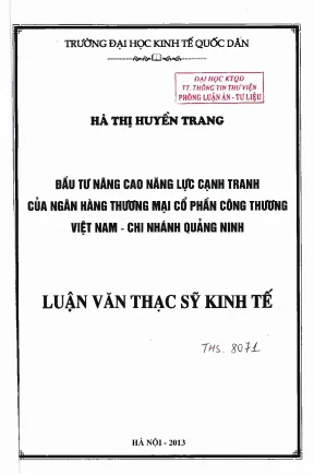 Đầu tư nâng cao năng lực cạnh tranh của ngân hàng thương mại cổ phần công thương việt nam chi nhánh quảng ninh