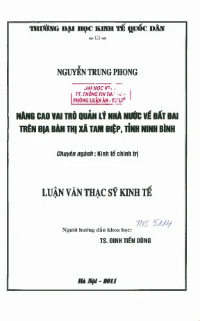 Nâng cao vai trò quản lý nhà nước về đất đai trên địa bàn thị xã tam điệp tỉnh ninh bình