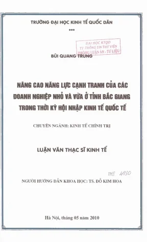 Nâng cao năng lực cạnh tranh của các doanh nghiệp nhỏ và vừa ở tỉnh bắc giang trong thời kỳ hội nhập kinh tế quốc tế