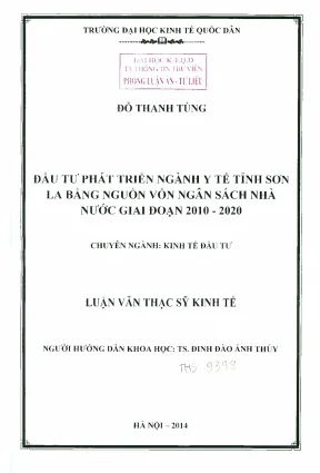 Đầu tư phát triển ngành y tế tỉnh sơn la bằng nguồn vốn ngân sách nhà nước giai đoạn 2010 2020
