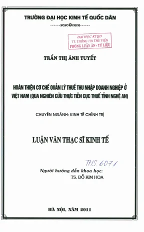 Hoàn thiện cơ chế quản lý thu thuế thu nhập doanh nghiệp ở việt nam qua nghiên cứu thực tiễn cục thuế tỉnh nghệ an