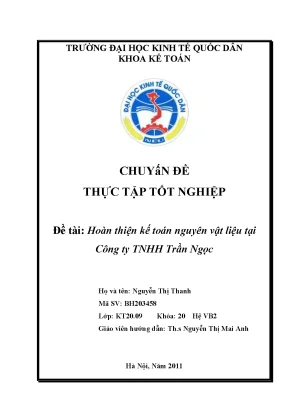 Chuyên đề thực tập hoàn thiện kế toán nguyên vật liệu tại công ty tnhh trần ngọc
