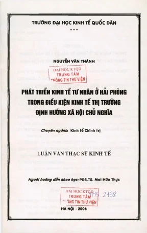 Phát triển kinh tế tư nhân ở hải phòng trong điều kiện kinh tế thị trường định hướng xã hội chủ nghĩa