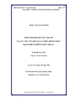 Nồng độ kẽm huyết thanh và các yếu tố liên quan trên bệnh nhân bạch biến không phân đoạn