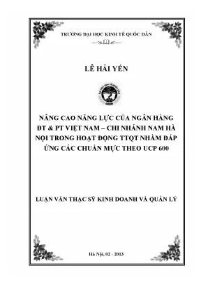 Nâng cao năng lực của ngân hàng đầu tư và phát triển chi nhánh nam hà nội trong hoạt động thanh toán quốc tế nhằm đáp ứng các chuẩn mực theo ucp 600