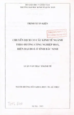 Chuyển dịch cơ cấukinh tế nghành theo hướng công nghiệp hoá hiện đại hoá ở tỉnh bắc ninh