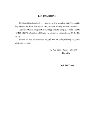 Rủi ro trong kinh doanh nhập khẩu của công ty cổ phần thiết bị y tế việt nhật