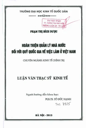 Hoàn thiện quản lý nhà nước đối với quỹ quốc gia về việc làm ở việt nam