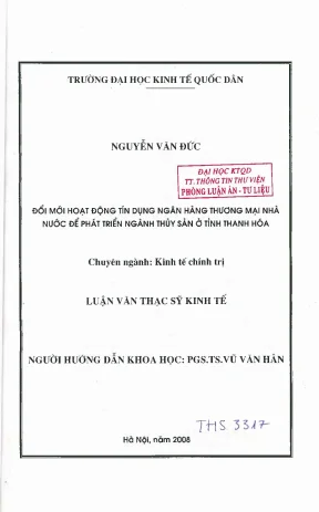 Đổi mới hoạt động tín dụng ngân hàng thương mại nhà nước để phát triển ngành thuỷ sản ở tỉnh thanh hoá