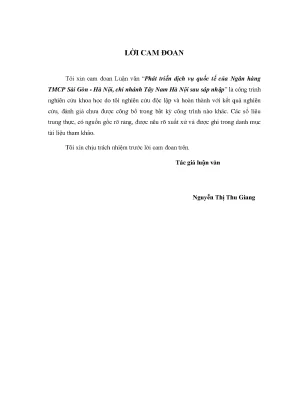 Phát triển dịch vụ quốc tế của ngân hàng tmcp sài gòn hà nội chi nhánh tây nam hà nội sau sáp nhập