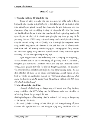 Chuyên đề thực tập giải pháp nhằm nâng cao chất lượng tín dụng trung và dài hạn tại ngân hàng đầu tư và phát triển việt nam chi nhánh hai bà trưng