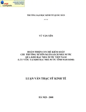 Hoàn thiện cơ chế kiểm soát chi thường xuyên ngân sách nhà nước qua kho bạc nhà nước việt nam lấy ví dụ ở kho bạc nhà nước tỉnh nam định