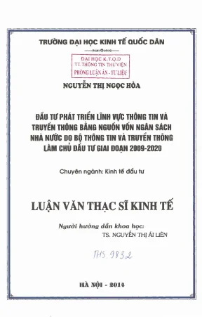 Đầu tư phát triển lĩnh vực thông tin và truyền thông bằng nguồn vốn ngân sách nhà nước do bộ thông tin và truyền thông làm chủ đầu tư giai đoạn 2009 2020