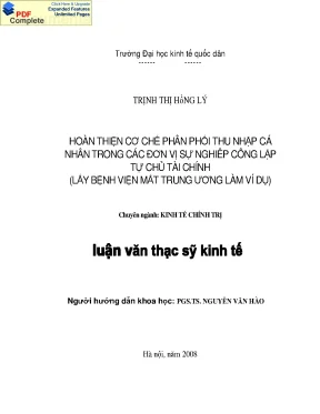 Hoàn thiện cơ chế phân phối thu nhập cá nhân trong các đơn vị sự nghiệp công lập tự chủ tài chính lấy bệnh viện mắt trung ương làm ví dụ
