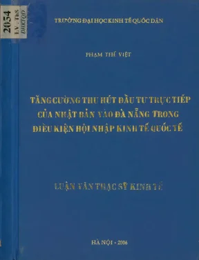 Tăng cường thu hút đầu tư trực tiếp của nhật bản vào đà nẵng trong điều kiện hội nhập kinh tế quốc tế