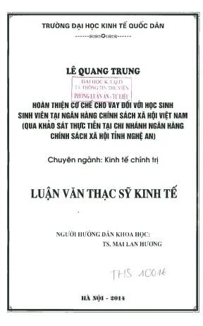 Hoàn thiện cơ chê cho vay dôì với học sinh sinh viên tại ngân hàng chính sách xã hội việt nam qua khảo sát thực tiễn tại chi nhánh ngân hàng chính sách xã hội tỉnh