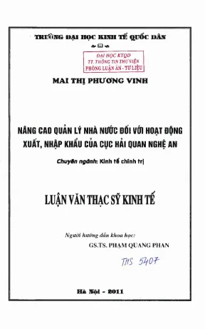 Nâng cao quản lý nhà nước đối với hoạt động xuất nhập khẩu của cục hải quan nghệ an