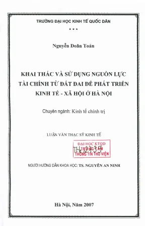 Khai thác sử dụng nguồn nhân lực tài chính từ đất đai để phát triển kinh tế xã hội ở hà nội