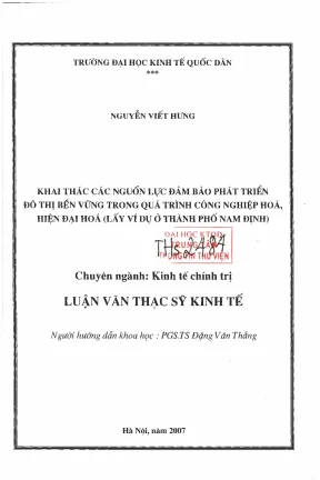 Khai thác các nguồn lực đảm bảo phát triển đô thị bền vững trong quá trình công nghiệp hoá hiện đại hoá lấy ví dụ ở thành phố nam đinh