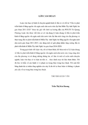 Đầu tư phát triển kinh tế bằng nguồn vốn ngân sách nhà nước trên địa bàn miền tây tỉnh nghệ an giai đoạn 2011 2020