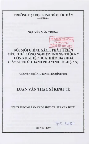 Đổi mới chính sách phát triển tiểu thủ công nghiệp trong thời kỳ công nghiệp hoá hiện đại hoálấy ví dụ ở thành phố vinh nghệ an