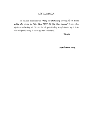 Nâng cao chất lượng cho vay đối với doanh nghiệp nhỏ và vừa tại ngân hàng thương mại cổ phần sài gòn công thương