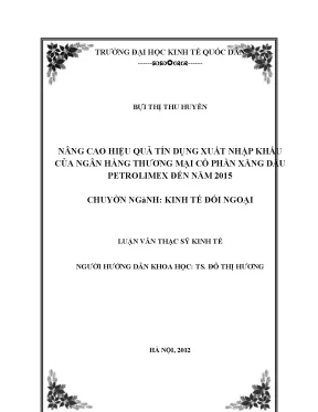 Nâng cao hiệu quả tín dụng xuất nhập khẩu của ngân hàng thương mại cổ phần xăng dầu petrolimex đến năm 2015