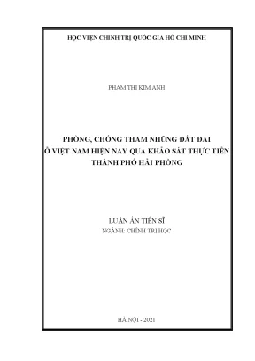 Phòng chống tham nhũng đất đai ở việt nam hiện nay qua khảo sát thực tiễn thành phố hải phòng