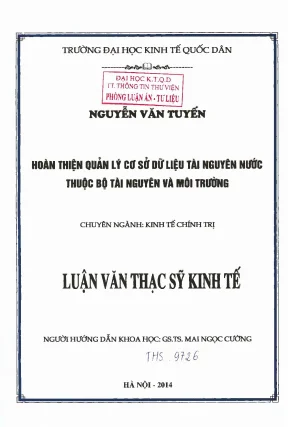 Hoàn thiện quản lý cơ sở dữ liệu tài nguyên nước thuộc bộ tài nguyên và môi trường