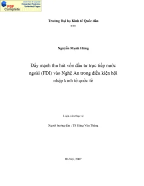 Đẩy mạnh thu hút vốn đầu tư trực tiếp nước ngoài fdi vào nghệ an trong điều kiện hội nhập kinh tế quốc tế