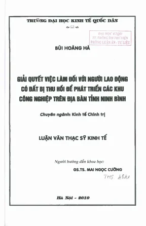 Giải quyết việc làm đối với người lao động có đất bị thu hồi để phát triển các khu công nghiệp trên địa bàn tỉnh ninh bình