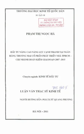 Đầu tư nâng cao năng lực cạnh tranh tại ngân hàng thương mại cổ phần phát triển nhà thành phố hồ chí minh chi nhánh hoàn kiếm giai đoạn 2007 2015
