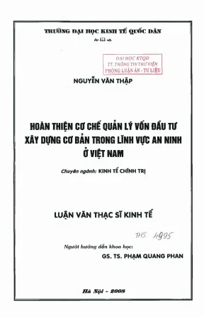 Hoàn thiện cơ chế quản lý vốn đầu tư xây dựng cơ bản trong lĩnh vực an ninh ở việt nam