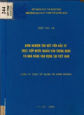 Kinh nghiệm thu hút vốn đầu tư trực tiếp nước ngoài vào trung quốc và khả năng vận dụng vào việt nam