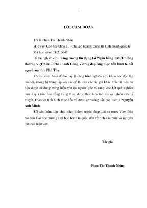 Tăng cường tín dụng tại ngân hàng tmcp công thương việt nam chi nhánh hùng vương đáp ứng mục tiêu kinh tế đối ngoại của tỉnh phú thọ