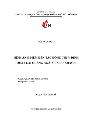 Hình ảnh điểm đến tác động tới ý định trở lại quảng ngãi của du khách