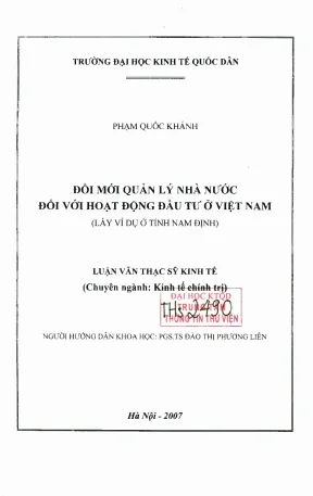 Đổi mới quản lý nhà nước đối với hoạt đông đầu tư ở việt nam lấy ví dụ ở tỉnh nam định