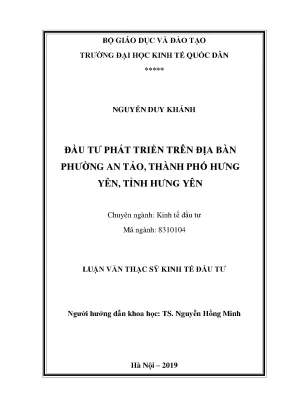 Đầu tư phát triển trên địa bàn phường an tảo thành phố hưng yên tỉnh hưng yên