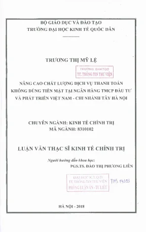 Nâng cao chất lương dịch vụ thanh toán không dùng tiền mặt tại ngân hàng tmcp đầu tư và phát triển việt nam chi nhánh tây hà nội