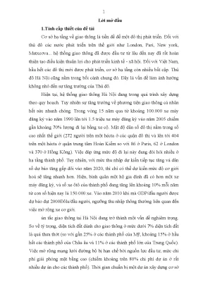 Hoàn thiện công tác lập dự án đầu tư phát triển hệ thống giao thông đô thị của thành phố hà nội