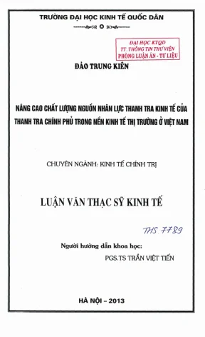 Nâng cao chất lượng nguồn nhân lực thanh tra kinh tế của thanh tra chính phủ trong nền kinh tế thị trường ở việt nam