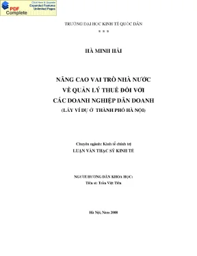 Nâng cao vai trò nhà nước về quản lý thuế đối với các doanh nghiệp dân doanh lấy ví dụ ở thành phố hà nội