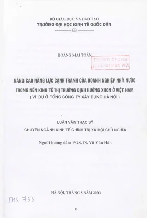 Nâng cao năng lực cạnh tranh của doanh nghiệp nhà nước trong nền kinh tế thị trường định hướng xã hội chủ nghĩa ở việt nam ví dụ ở tổng công ty xây dựng hà nội